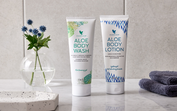 Aloe Body wash og Aloe body lotion fra Forever Living Products.