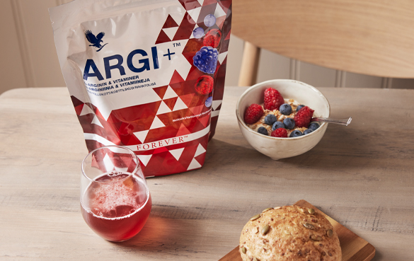 ARGI+, Forevers opkvikkende kosttilskud med aminosyren L-arginin og flere vigtige vitaminer, som B6 og B12. 